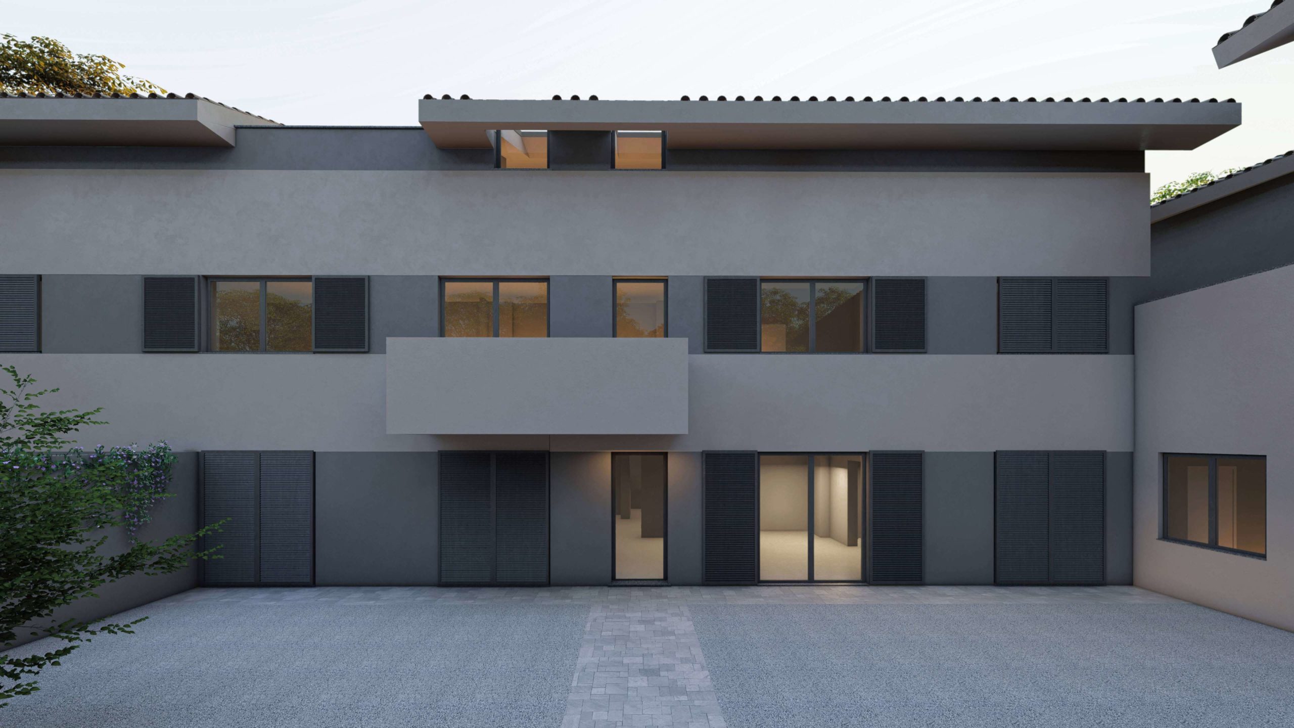 Render della corte al tramonto